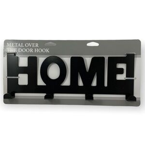 Over The Door Hook Rack 4 Hooks Black Matte Finish Metal “HOME”